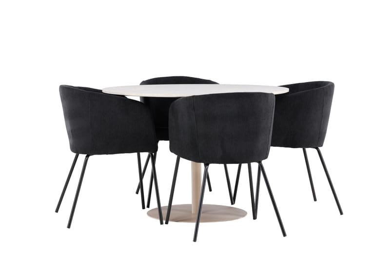 Lycke Spisegruppe 110 cm Rund med 4 Berit stoler - Beige/Svart - Møbler - Bord - Spisegrupper