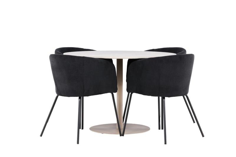 Lycke Spisegruppe 110 cm Rund med 4 Berit stoler - Beige/Svart - Møbler - Bord - Spisegrupper