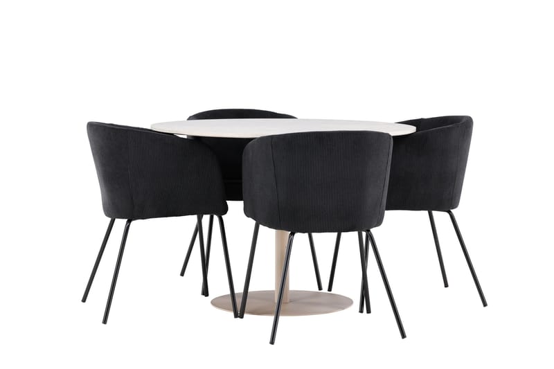 Lycke Spisegruppe 110 cm Rund med 4 Berit stoler - Beige/Svart - Møbler - Bord - Spisegrupper