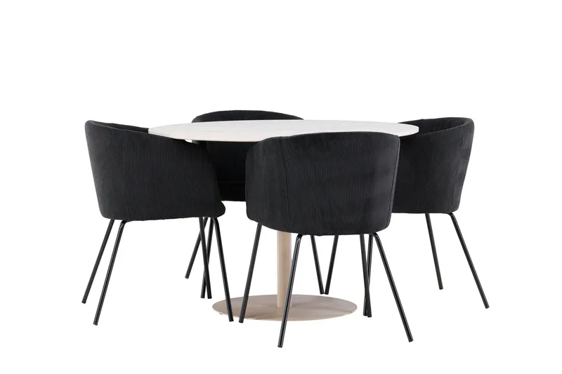 Lycke Spisegruppe 110 cm Rund med 4 Berit stoler - Beige/Svart - Møbler - Bord - Spisegrupper