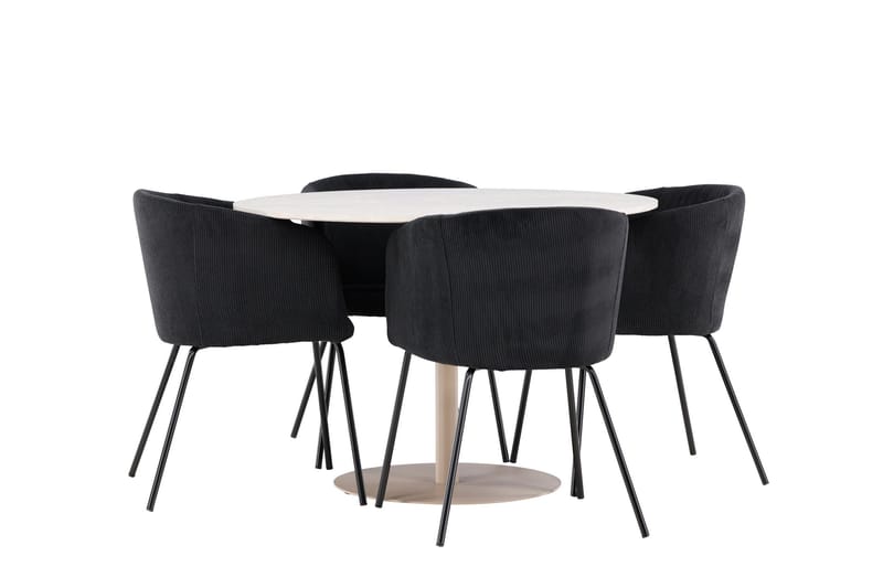 Lycke Spisegruppe 110 cm Rund med 4 Berit stoler - Beige/Svart - Møbler - Bord - Spisegrupper