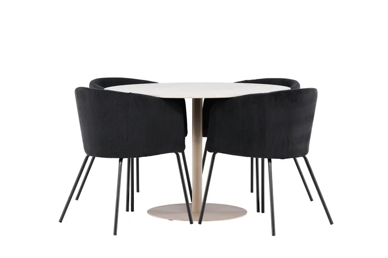 Lycke Spisegruppe 110 cm Rund med 4 Berit stoler - Beige/Svart - Møbler - Bord - Spisegrupper