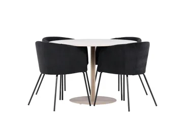 Lycke Spisegruppe 110 cm Rund med 4 Berit stoler - Beige/Svart - Møbler - Bord - Spisegrupper