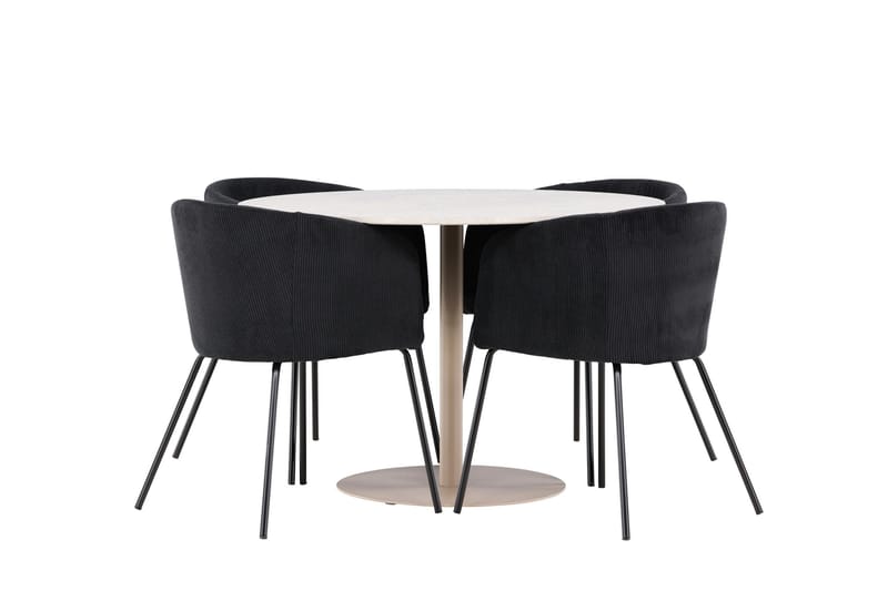 Lycke Spisegruppe 110 cm Rund med 4 Berit stoler - Beige/Svart - Møbler - Bord - Spisegrupper