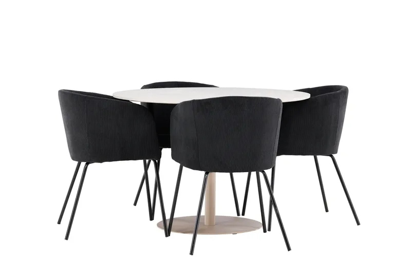 Lycke Spisegruppe 110 cm Rund med 4 Berit stoler - Beige/Svart - Møbler - Bord - Spisegrupper