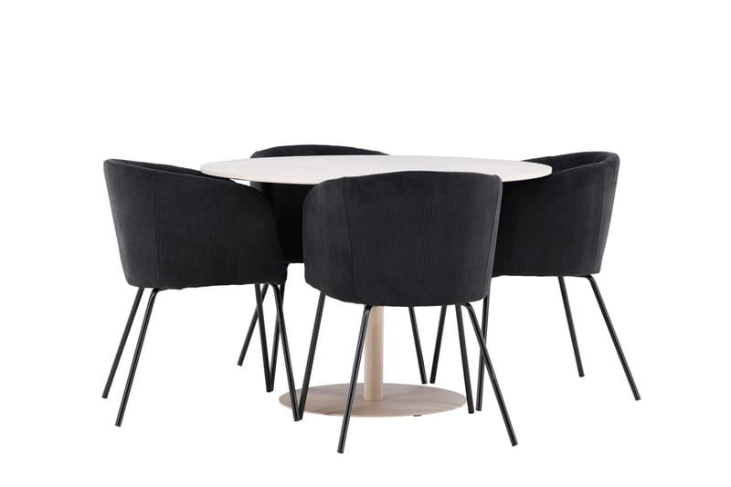 Lycke Spisegruppe 110 cm Rund med 4 Berit stoler - Beige/Svart - Møbler - Bord - Spisegrupper