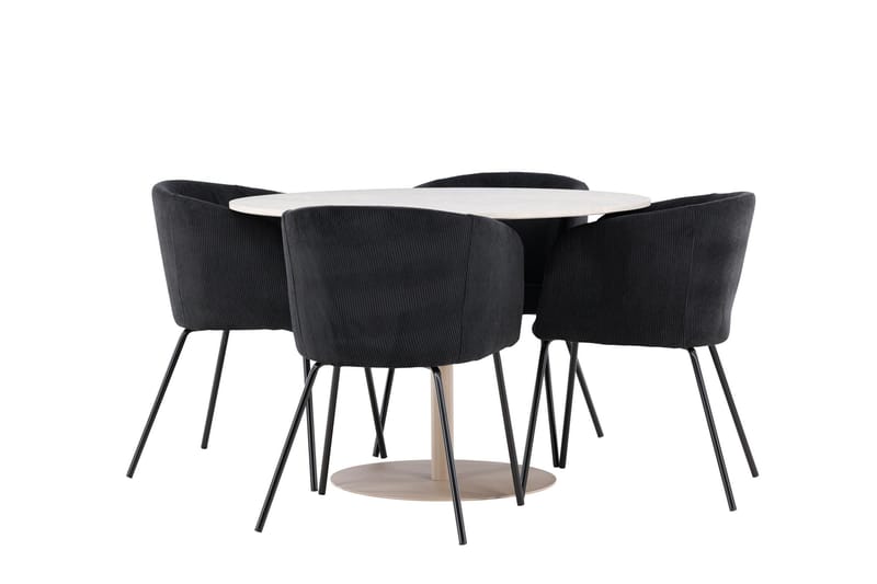Lycke Spisegruppe 110 cm Rund med 4 Berit stoler - Beige/Svart - Møbler - Bord - Spisegrupper