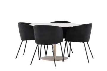 Lycke Spisegruppe 110 cm Rund med 4 Berit stoler - Beige/Svart - Møbler - Bord - Spisegrupper