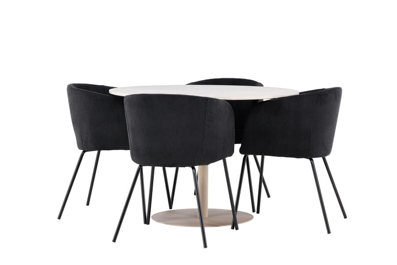 Lycke Spisegruppe 110 cm Rund med 4 Berit stoler - Beige/Svart - Møbler - Bord - Spisegrupper