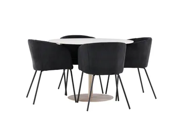 Lycke Spisegruppe 110 cm Rund med 4 Berit stoler - Beige/Svart - Møbler - Bord - Spisegrupper