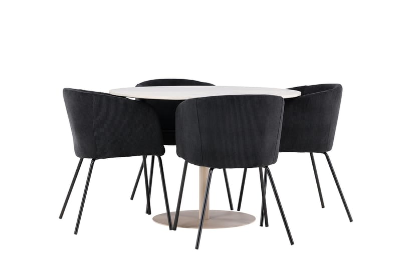 Lycke Spisegruppe 110 cm Rund med 4 Berit stoler - Beige/Svart - Møbler - Bord - Spisegrupper