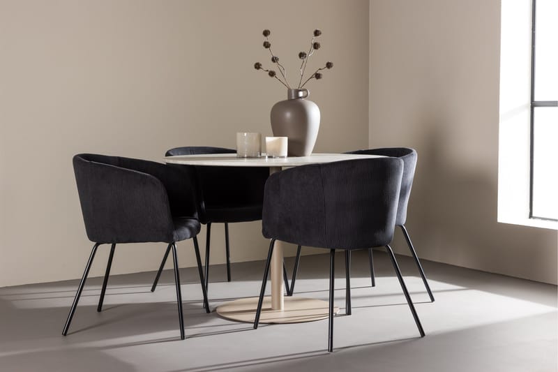 Lycke Spisegruppe 110 cm Rund med 4 Berit stoler - Beige/Svart - Møbler - Bord - Spisegrupper