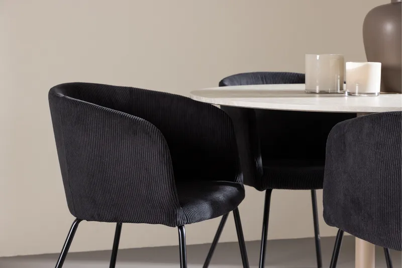 Lycke Spisegruppe 110 cm Rund med 4 Berit stoler - Beige/Svart - Møbler - Bord - Spisegrupper