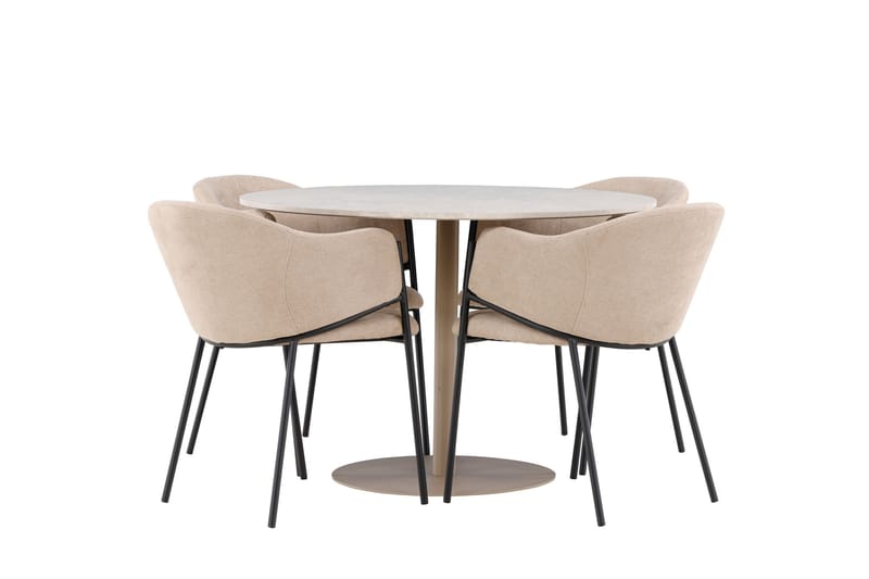 Lycke Spisegruppe 110 cm Rund med 4 Evelina stoler - Beige/Beige - Møbler - Bord - Spisegrupper