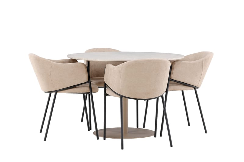 Lycke Spisegruppe 110 cm Rund med 4 Evelina stoler - Beige/Beige - Møbler - Bord - Spisegrupper
