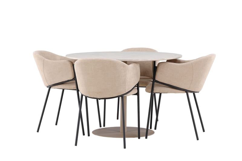 Lycke Spisegruppe 110 cm Rund med 4 Evelina stoler - Beige/Beige - Møbler - Bord - Spisegrupper