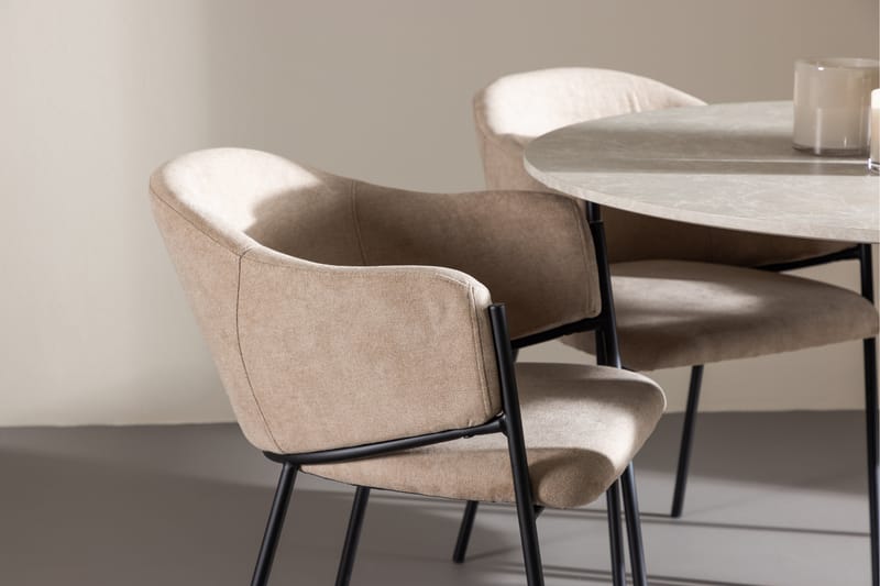 Lycke Spisegruppe 110 cm Rund med 4 Evelina stoler - Beige/Beige - Møbler - Bord - Spisegrupper
