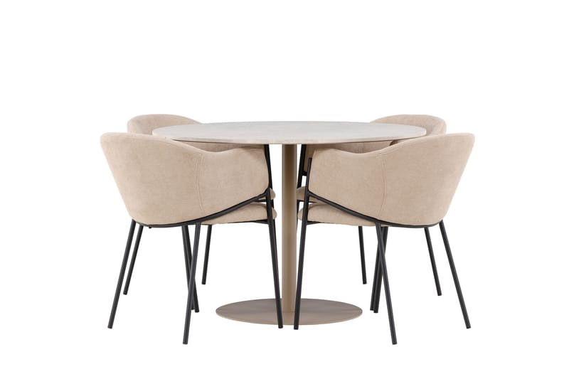 Lycke Spisegruppe 110 cm Rund med 4 Evelina stoler, Beige/Beige