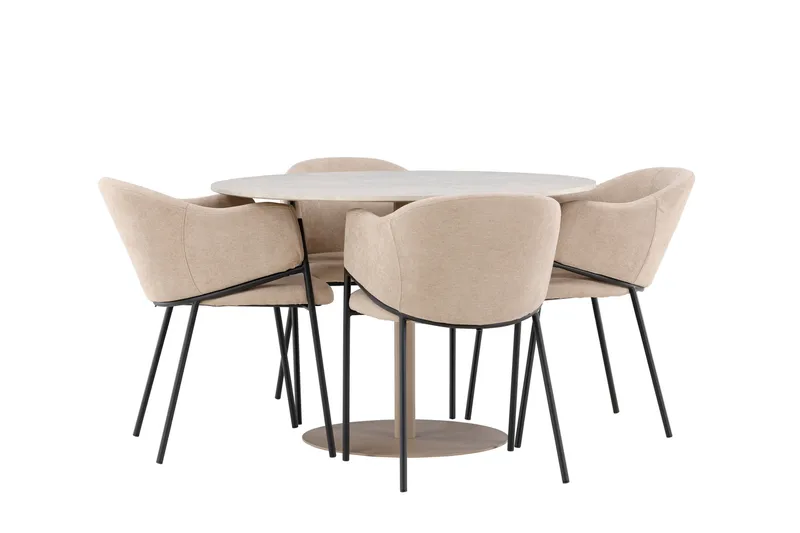 Lycke Spisegruppe 110 cm Rund med 4 Evelina stoler - Beige/Beige - Møbler - Bord - Spisegrupper