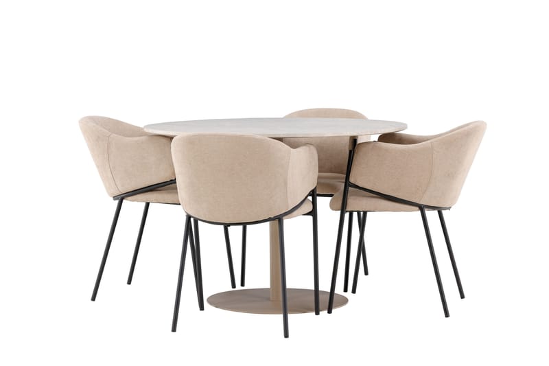 Lycke Spisegruppe 110 cm Rund med 4 Evelina stoler - Beige/Beige - Møbler - Bord - Spisegrupper