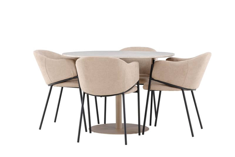 Lycke Spisegruppe 110 cm Rund med 4 Evelina stoler - Beige/Beige - Møbler - Bord - Spisegrupper