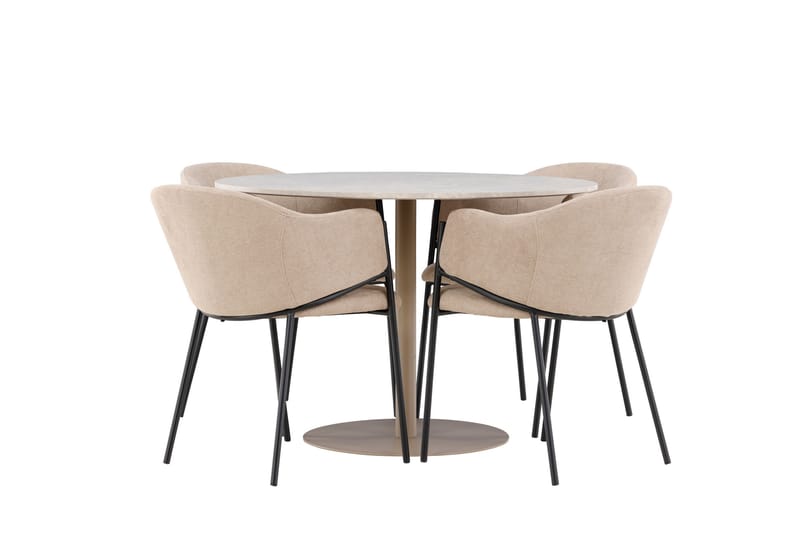 Lycke Spisegruppe 110 cm Rund med 4 Evelina stoler - Beige/Beige - Møbler - Bord - Spisegrupper