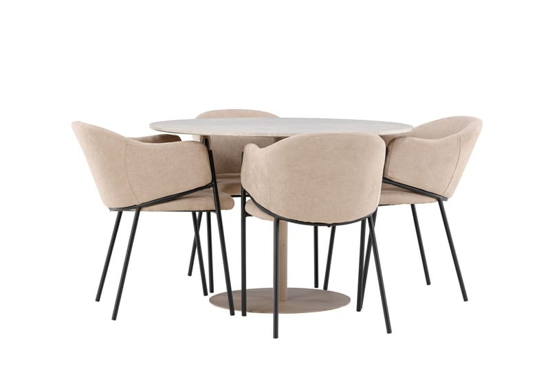 Lycke Spisegruppe 110 cm Rund med 4 Evelina stoler - Beige/Beige - Møbler - Bord - Spisegrupper