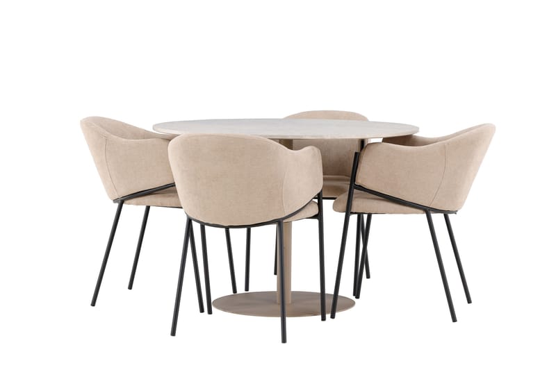 Lycke Spisegruppe 110 cm Rund med 4 Evelina stoler - Beige/Beige - Møbler - Bord - Spisegrupper