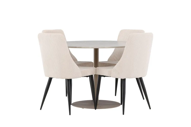 Lycke Spisegruppe 110 cm Rund med 4 Leone stoler, Beige/Beige