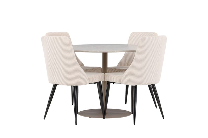 Lycke Spisegruppe 110 cm Rund med 4 Leone stoler, Beige/Beige