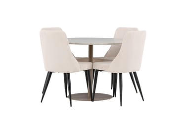 Lycke Spisegruppe 110 cm Rund med 4 Leone stoler - Beige/Beige - Møbler - Bord - Spisegrupper