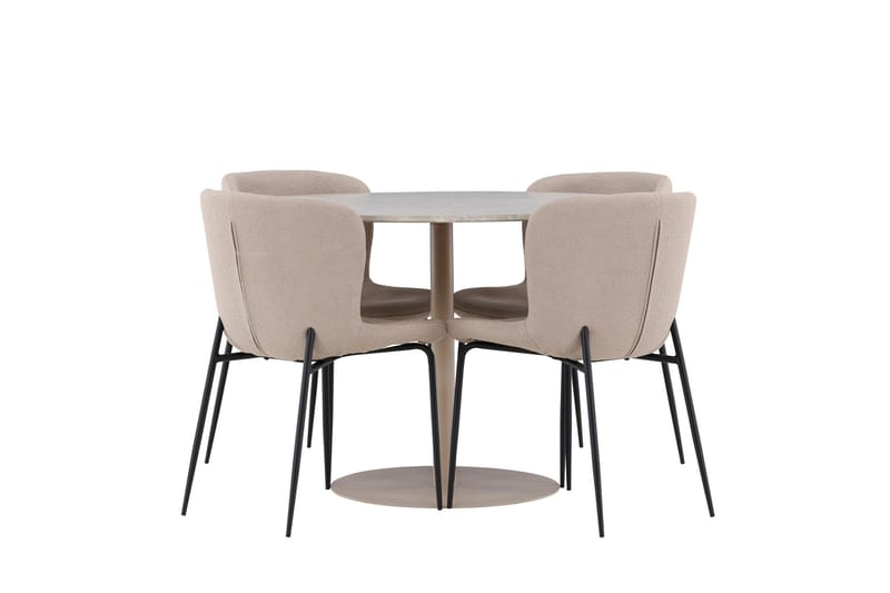 Lycke Spisegruppe 110 cm Rund med 4 Modesto stoler - Beige/Beige - Møbler - Bord - Spisegrupper