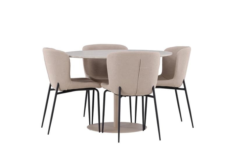 Lycke Spisegruppe 110 cm Rund med 4 Modesto stoler - Beige/Beige - Møbler - Bord - Spisegrupper