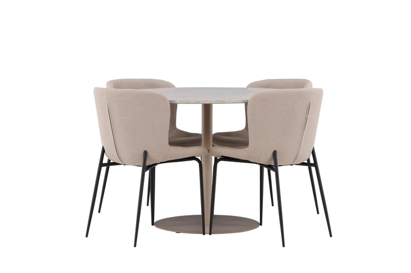 Lycke Spisegruppe 110 cm Rund med 4 Modesto stoler - Beige/Beige - Møbler - Bord - Spisegrupper