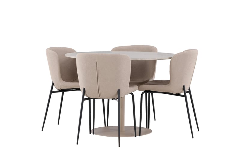 Lycke Spisegruppe 110 cm Rund med 4 Modesto stoler - Beige/Beige - Møbler - Bord - Spisegrupper