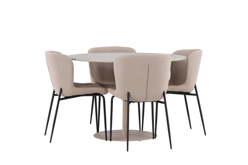 Lycke Spisegruppe 110 cm Rund med 4 Modesto stoler - Beige/Beige - Møbler - Bord - Spisegrupper