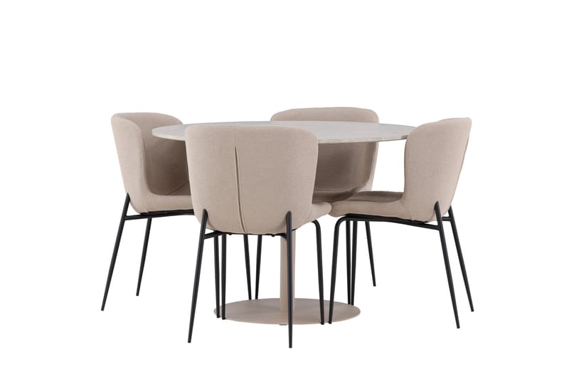 Lycke Spisegruppe 110 cm Rund med 4 Modesto stoler - Beige/Beige - Møbler - Bord - Spisegrupper