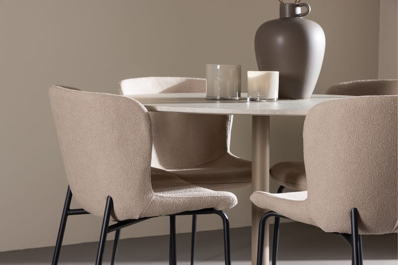 Lycke Spisegruppe 110 cm Rund med 4 Modesto stoler - Beige/Beige - Møbler - Bord - Spisegrupper
