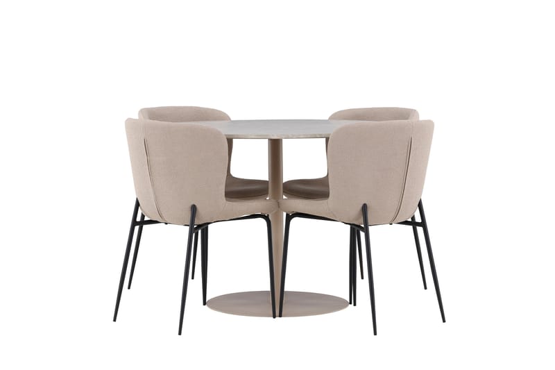 Lycke Spisegruppe 110 cm Rund med 4 Modesto stoler - Beige/Beige - Møbler - Bord - Spisegrupper