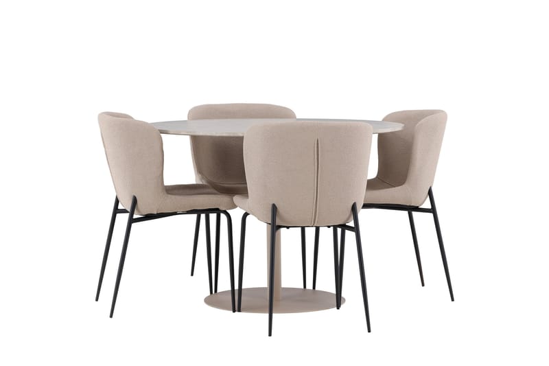 Lycke Spisegruppe 110 cm Rund med 4 Modesto stoler - Beige/Beige - Møbler - Bord - Spisegrupper