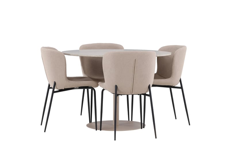 Lycke Spisegruppe 110 cm Rund med 4 Modesto stoler - Beige/Beige - Møbler - Bord - Spisegrupper