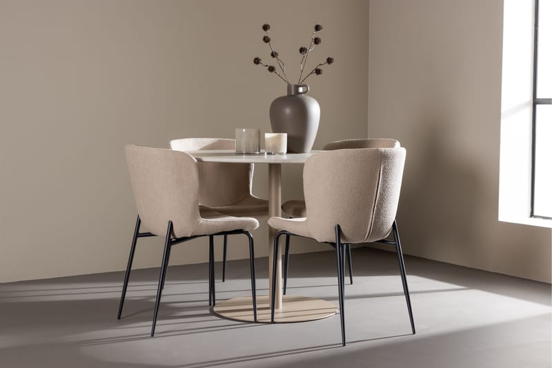 Lycke Spisegruppe 110 cm Rund med 4 Modesto stoler - Beige/Beige - Møbler - Bord - Spisegrupper