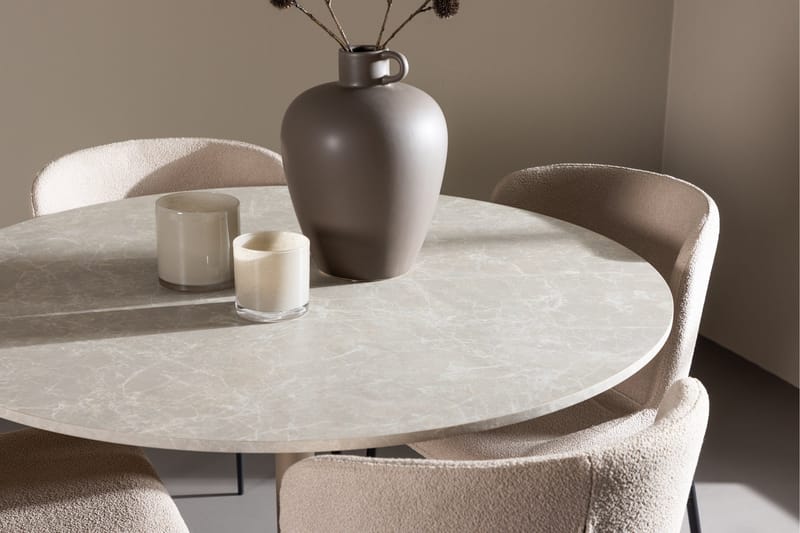 Lycke Spisegruppe 110 cm Rund med 4 Modesto stoler - Beige/Beige - Møbler - Bord - Spisegrupper