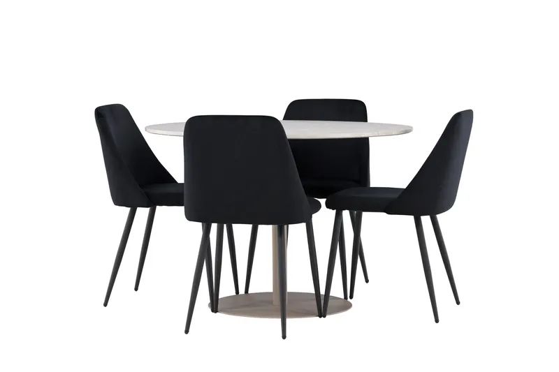Lycke Spisegruppe 110 cm Rund med 4 Night stoler, Beige/Svart