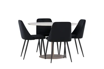 Lycke Spisegruppe 110 cm Rund med 4 Night stoler - Beige/Svart - Møbler - Bord - Spisegrupper