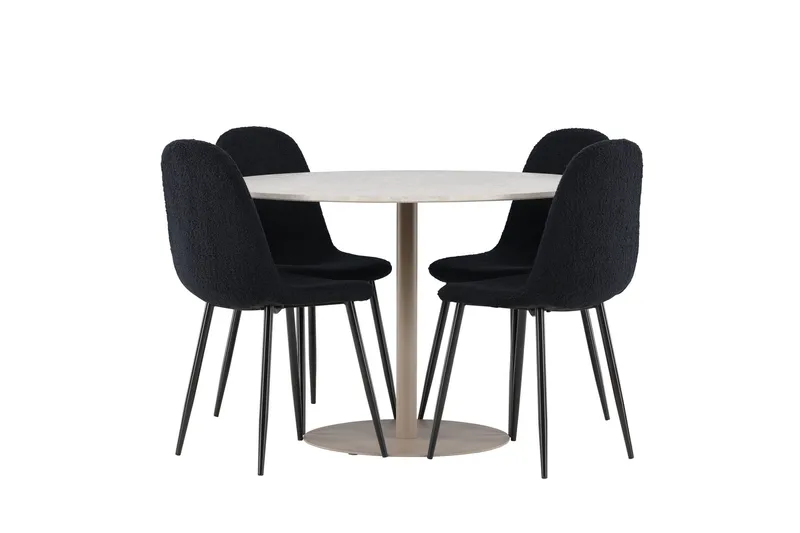 Lycke Spisegruppe 110 cm Rund med 4 Polar stoler - Beige/Svart - Møbler - Bord - Spisegrupper