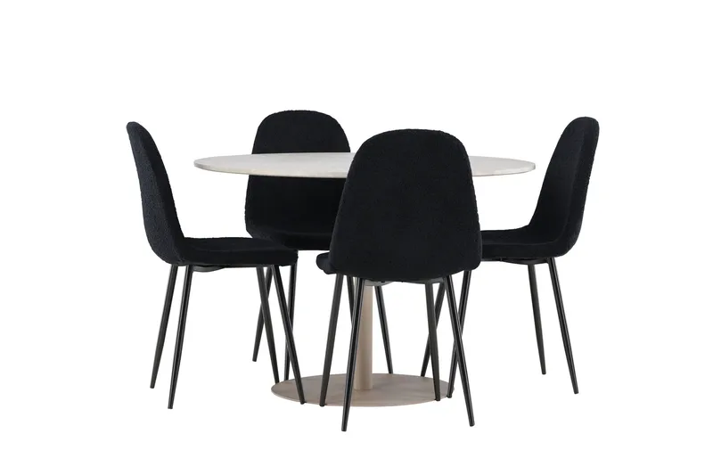 Lycke Spisegruppe 110 cm Rund med 4 Polar stoler - Beige/Svart - Møbler - Bord - Spisegrupper