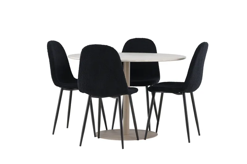 Lycke Spisegruppe 110 cm Rund med 4 Polar stoler - Beige/Svart - Møbler - Bord - Spisegrupper