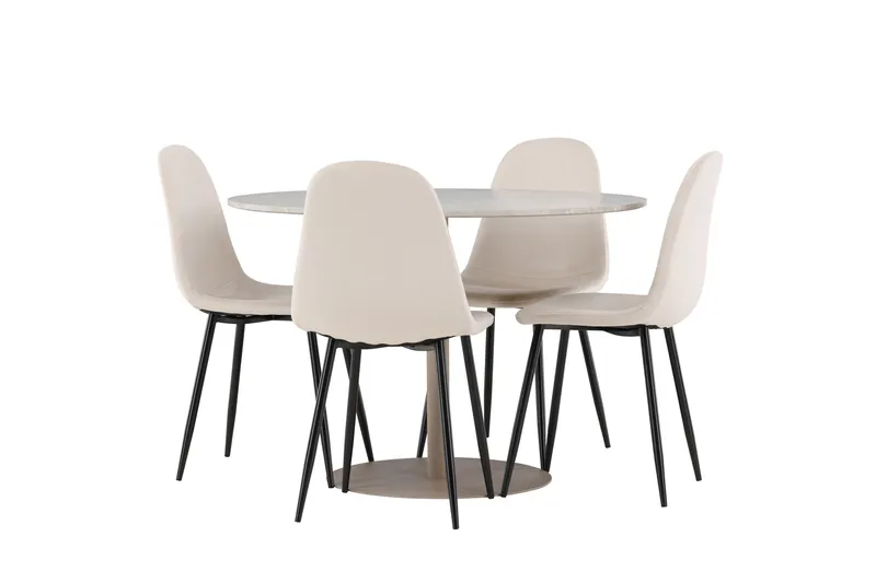 Lycke Spisegruppe 110 cm Rund med 4 Polar stoler, Beige/Beige