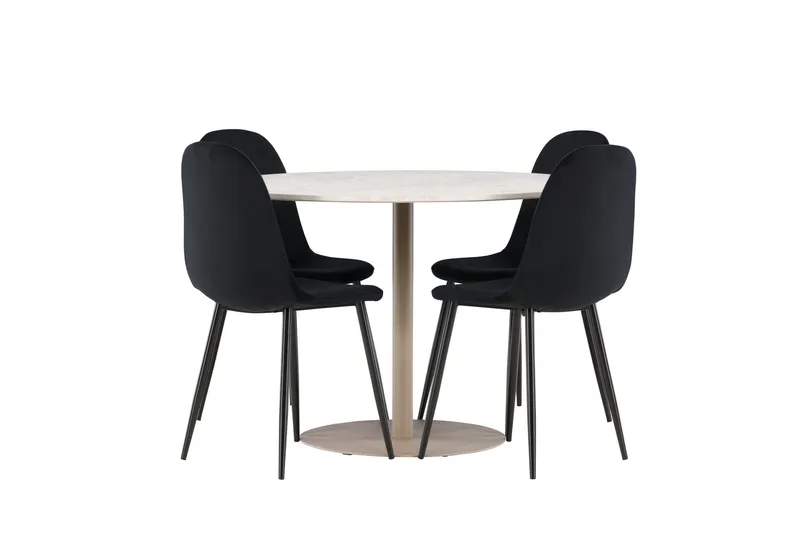 Lycke Spisegruppe 110 cm Rund med 4 Polar stoler - Beige/Svart - Møbler - Bord - Spisegrupper